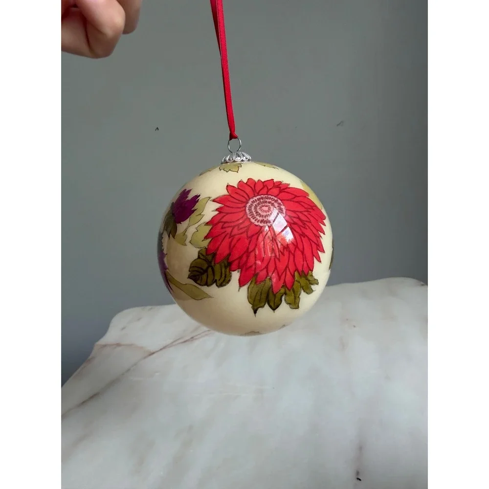Vera Bradley Hello Dahlia Holiday Ornament 2010 Floral Glass Ball with Gift Box
